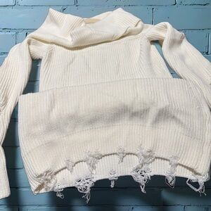 SER.O.YA Cream Cowl Neck Sweater with Fringe